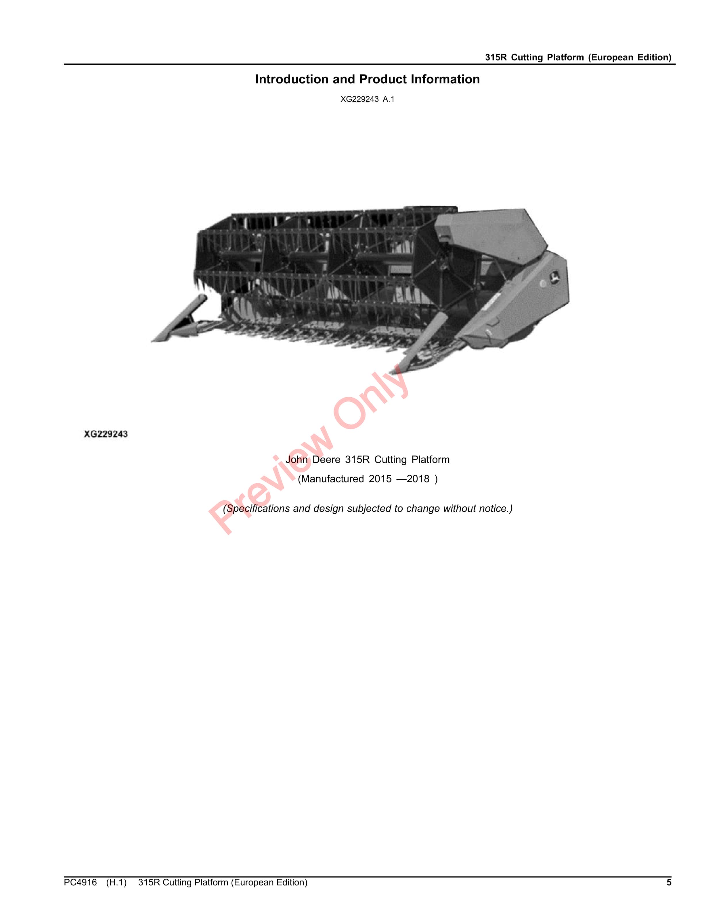 John Deere 315R Cutting Platform Parts Catalog PC4916 25OCT19-5