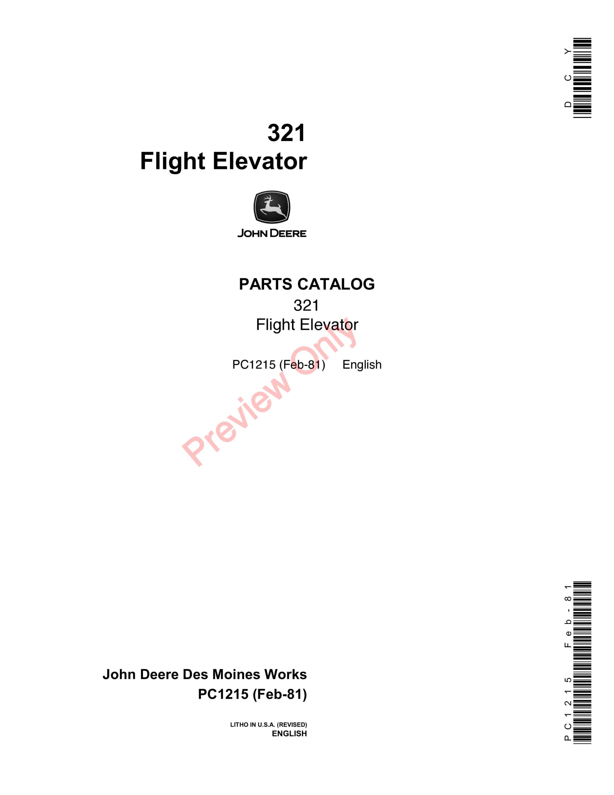 John Deere 321 Flight Elevator Parts Catalog PC1215 01FEB81-1