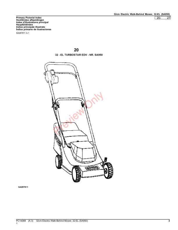 John Deere 32cm Electric Walk-Behind Mower, 32-EL (SA950) Parts Catalog PC14088 20JAN17-3