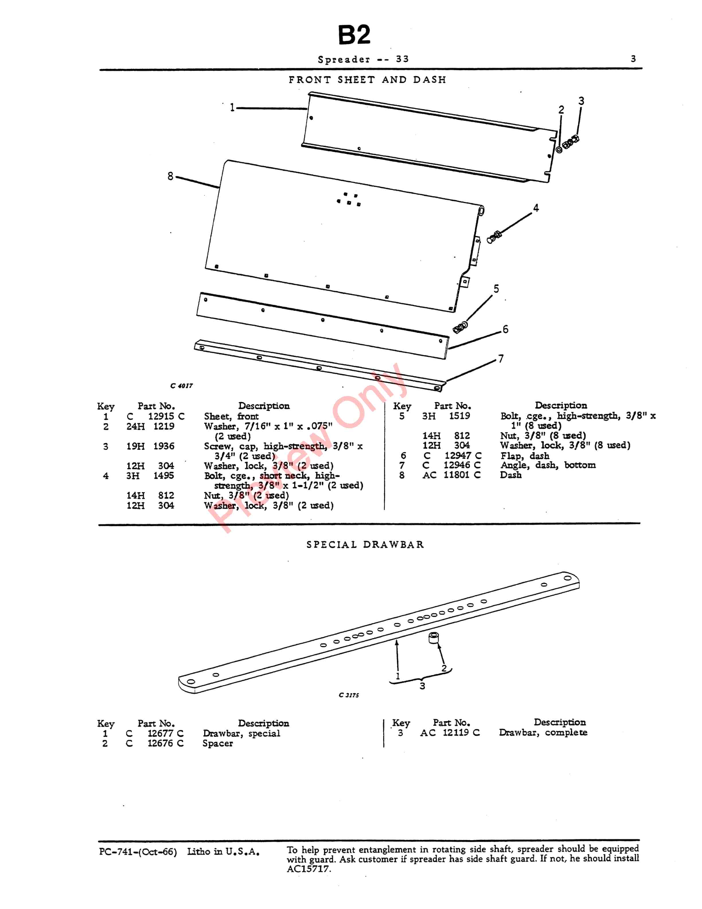 John Deere 33 Spreader Parts Catalog PC741 01OCT66-5