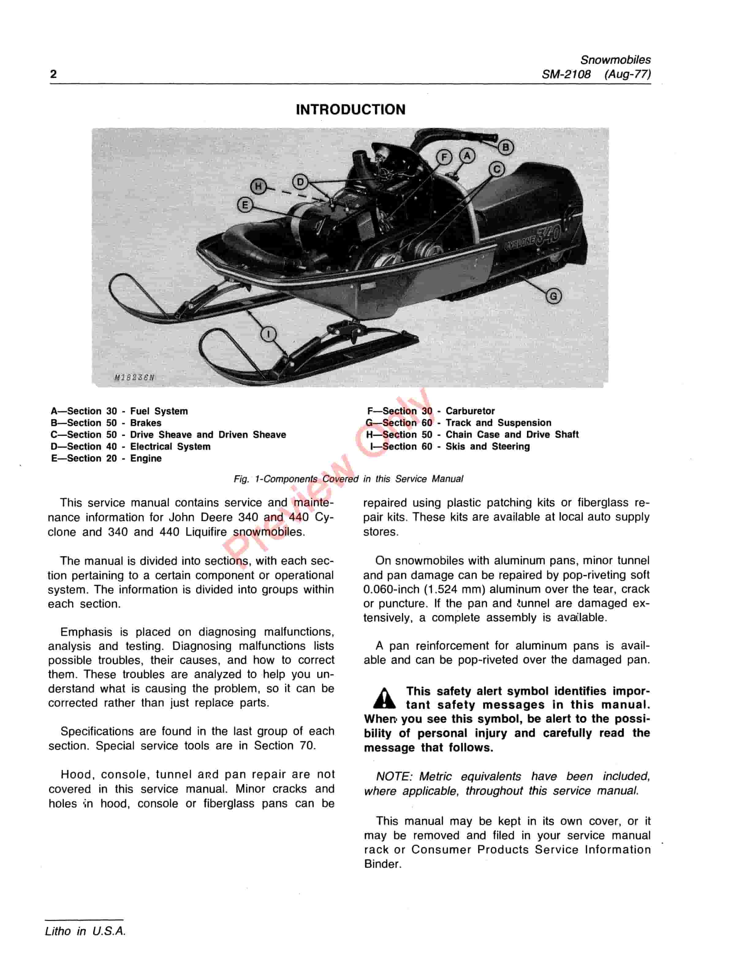 John Deere 340 And 440 Snowmobiles Cyclone And Liquifire Service Manual SM2108 01AUG77 4