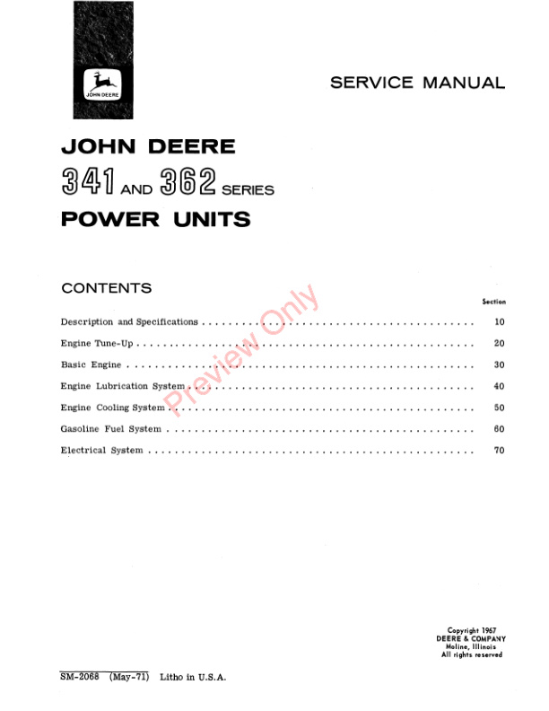 John Deere 341 362 Series Power Units Service Manual SM2068 01MAY71 3