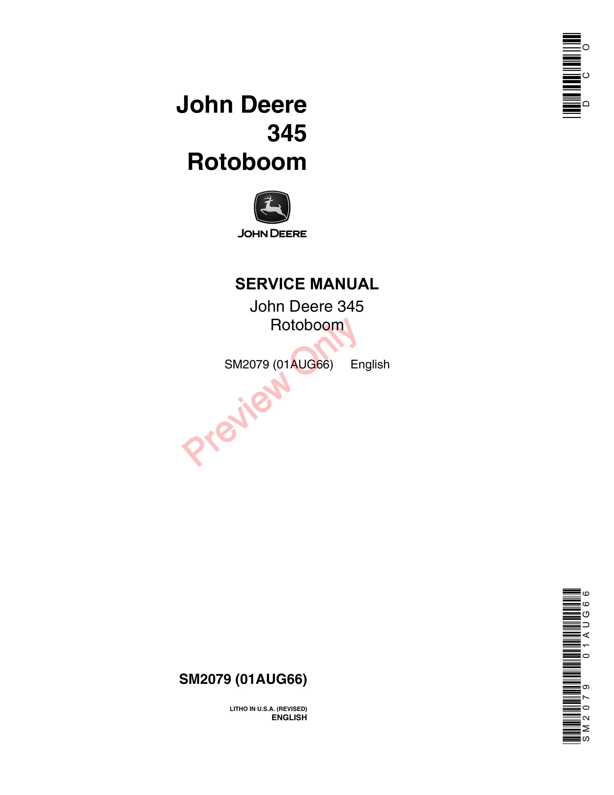 John Deere 345 Rotoboom Service Manual SM2079 01AUG66-1