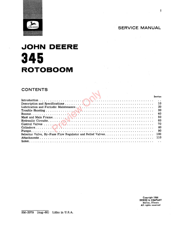 John Deere 345 Rotoboom Service Manual SM2079 01AUG66 3