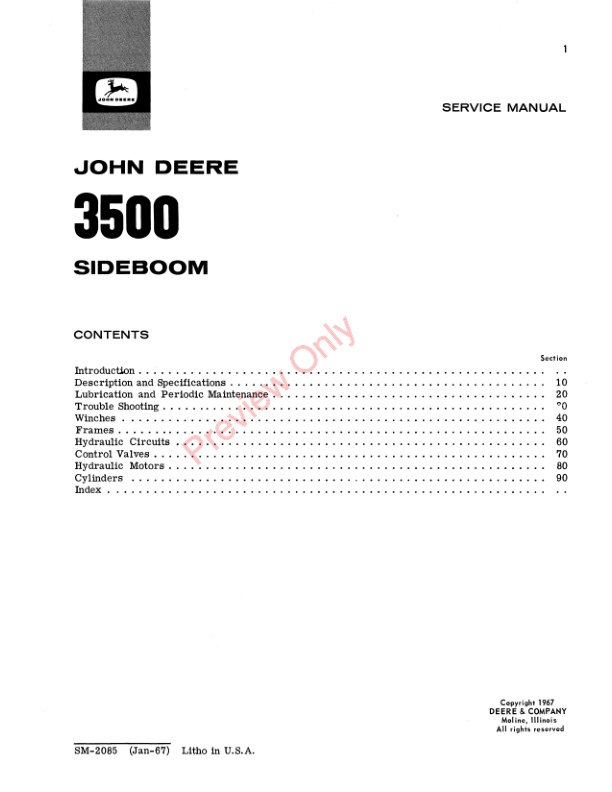 John Deere 3500 Sideboom Service Manual SM2085 01JAN67 3