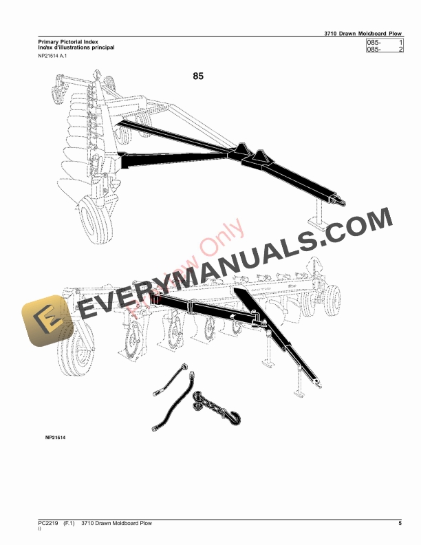 John Deere 3710 Drawn Moldboard Plow Parts Catalog PC2219 06AUG23