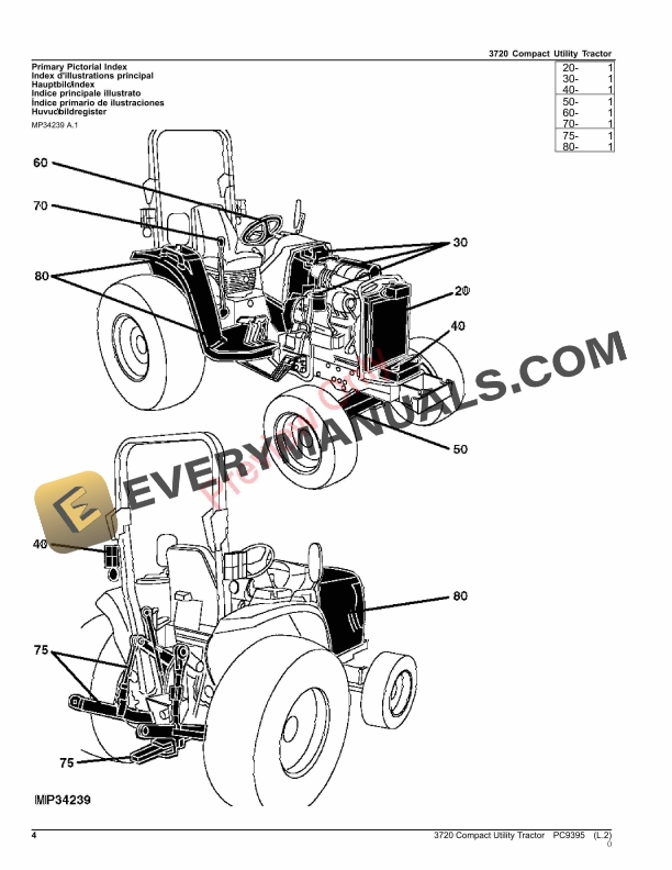 John Deere 3720 COMPACT UTILITY TRACTOR Parts Catalog PC9395 08SEP23