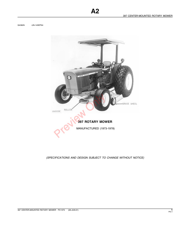 John Deere 397 Center-Mounted Rotary Mower Parts Catalog PC1375 28JUN01-3