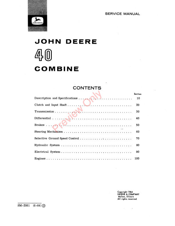 John Deere 40 Combine Service Manual SM2061 01JUN64 3