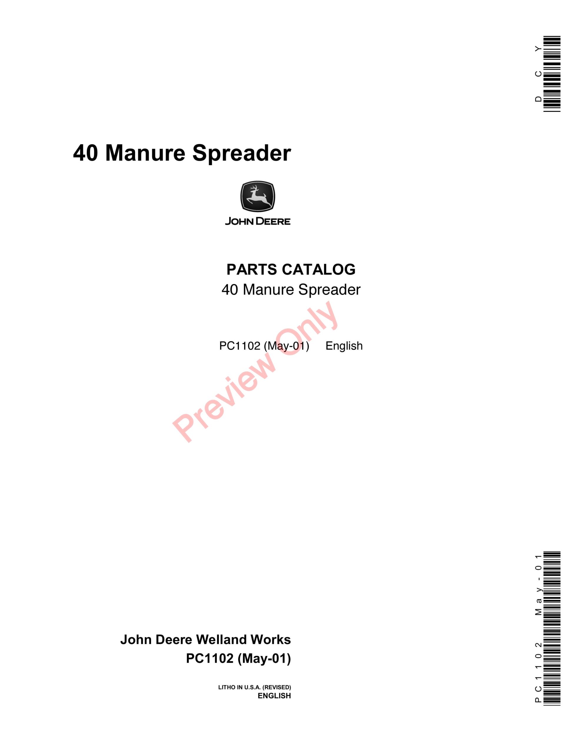 John Deere 40 Manure Spreader Parts Catalog PC1102 02JUN11-1