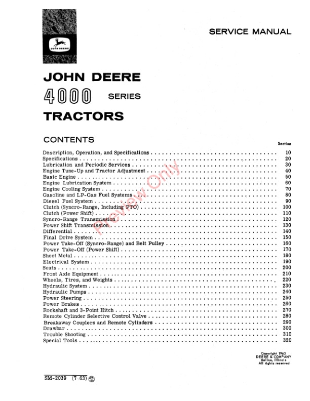 John Deere 4000 Series Tractors Service Manual SM2039 01APR67 3
