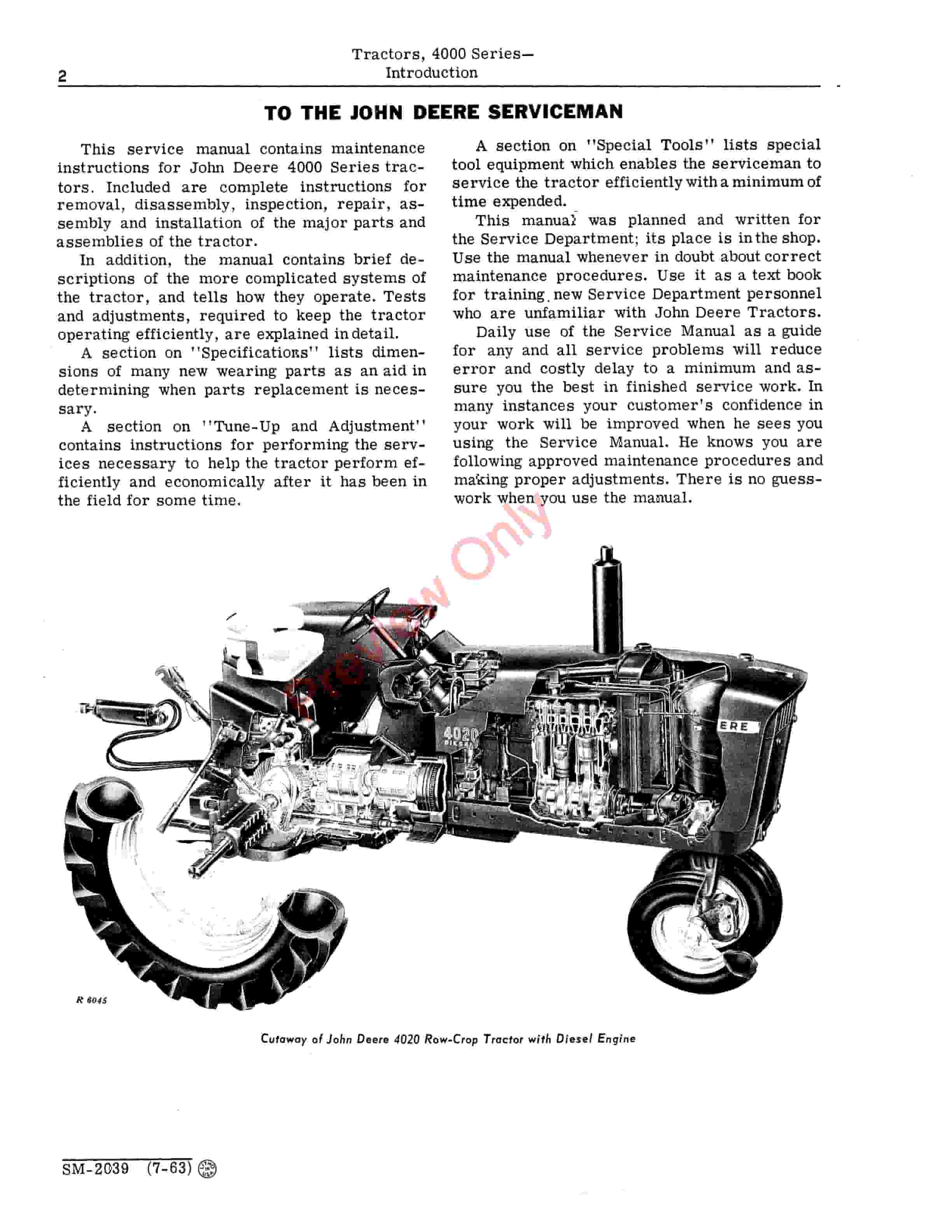John Deere 4000 Series Tractors Service Manual SM2039 01APR67 4