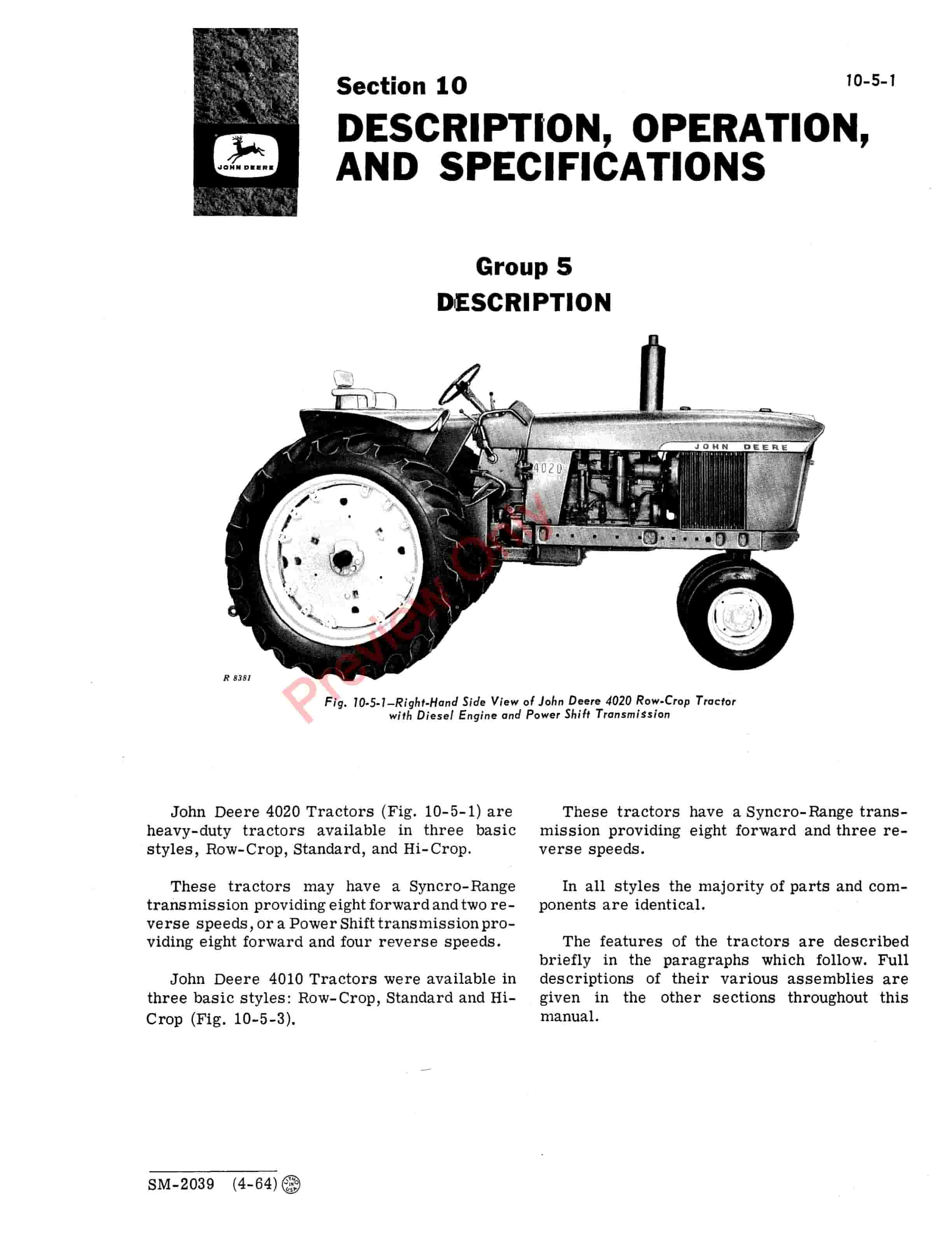 John Deere 4000 Series Tractors Service Manual SM2039 01APR67 5