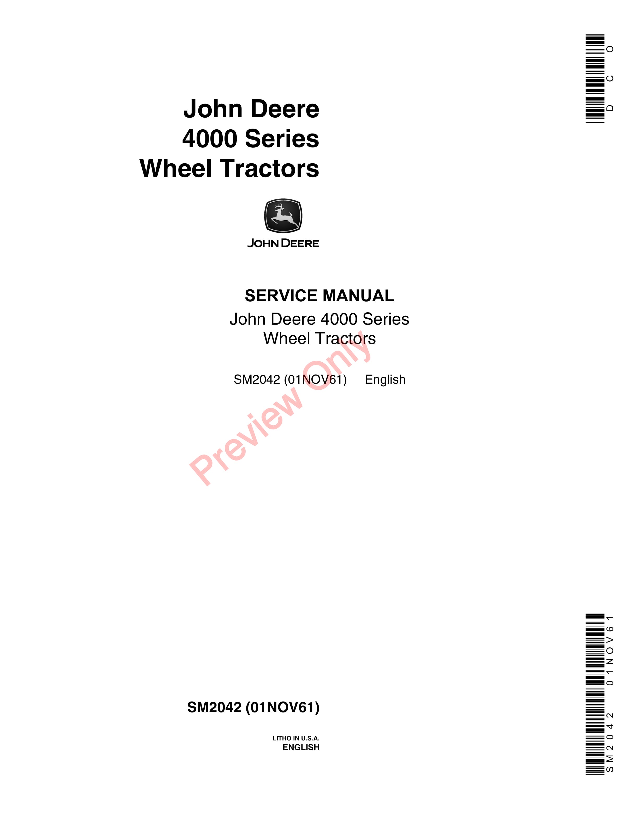 John Deere 4000 Series Wheel Tractors Service Manual SM2042 01NOV61-1
