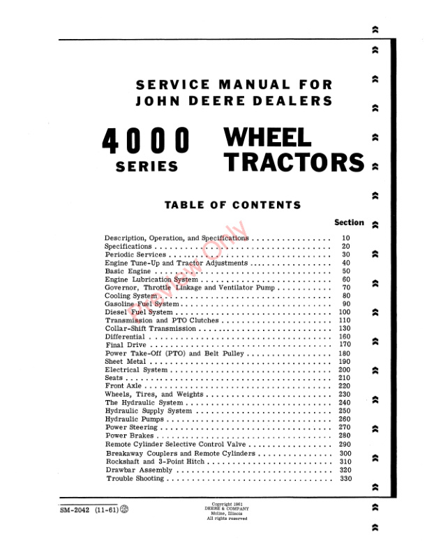 John Deere 4000 Series Wheel Tractors Service Manual SM2042 01NOV61 3