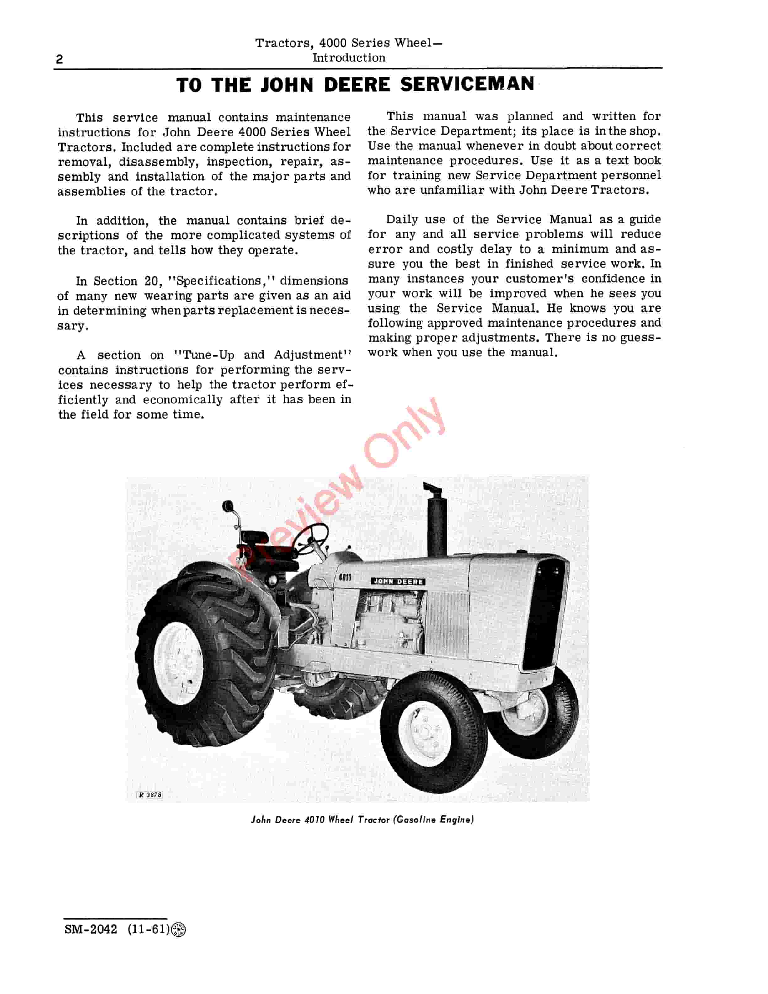 John Deere 4000 Series Wheel Tractors Service Manual SM2042 01NOV61 4