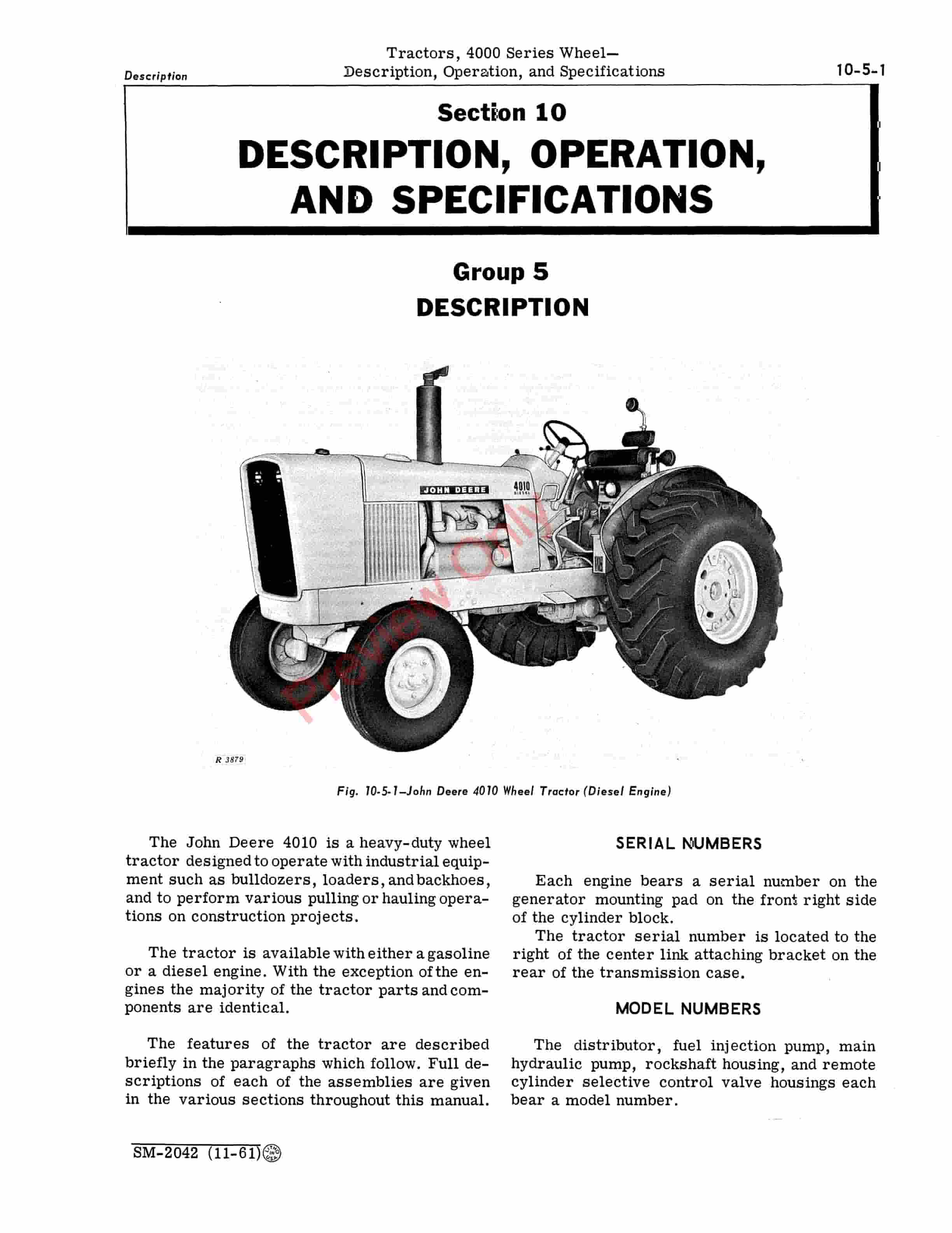 John Deere 4000 Series Wheel Tractors Service Manual SM2042 01NOV61 5