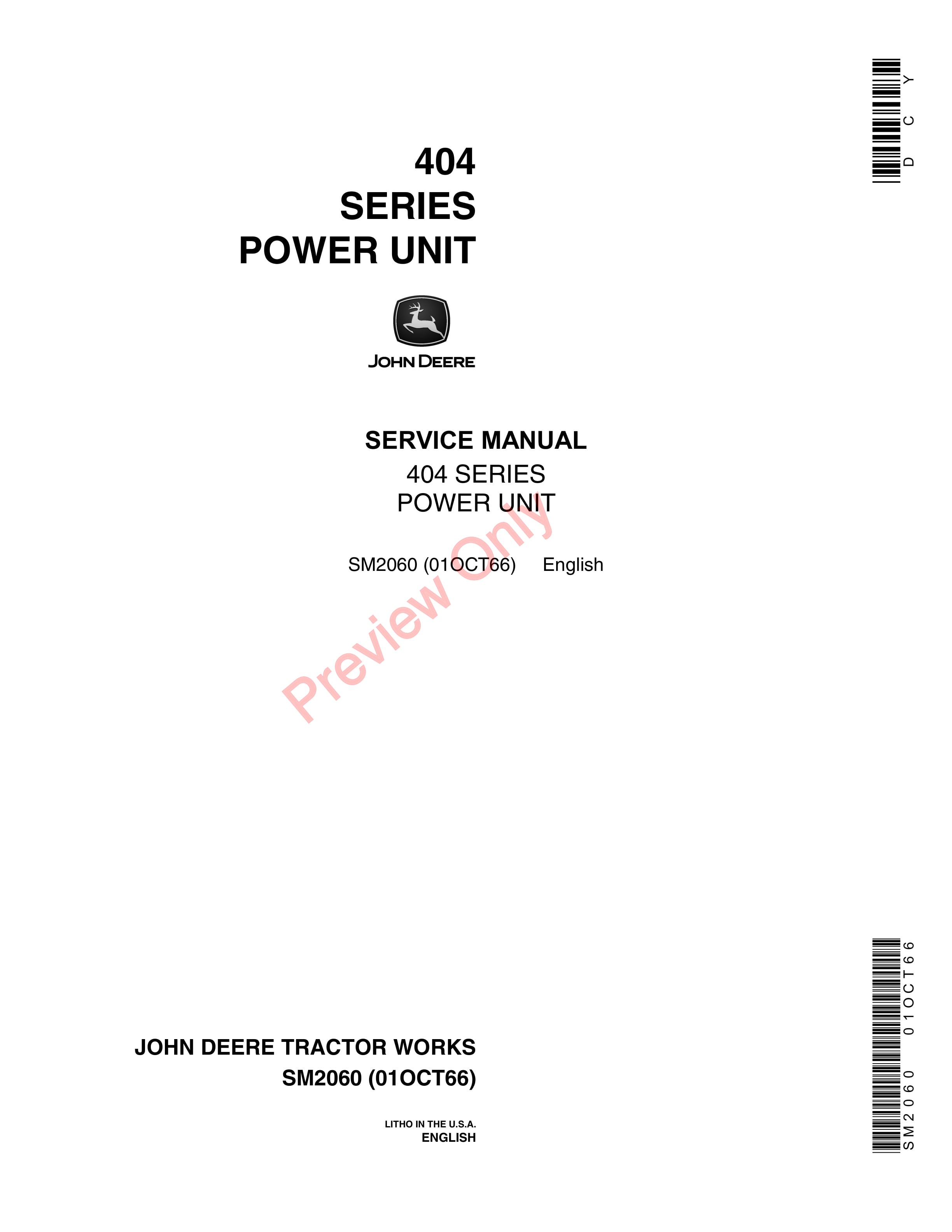 John Deere 404 Series Power Unit Service Manual SM2060 01OCT66-1