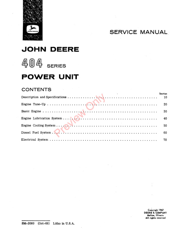 John Deere 404 Series Power Unit Service Manual SM2060 01OCT66 3