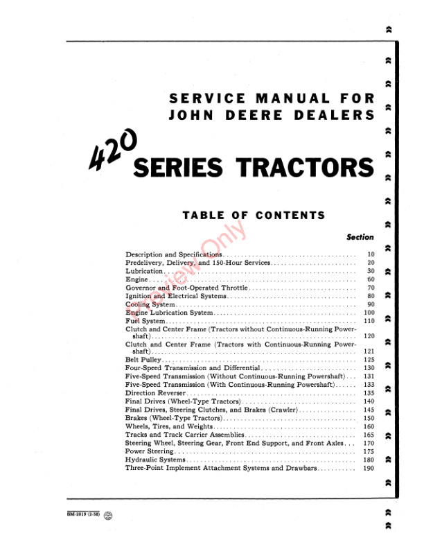 John Deere 420 Series, 430 and 435 Tractors Service Manual SM2019 01FEB58-3