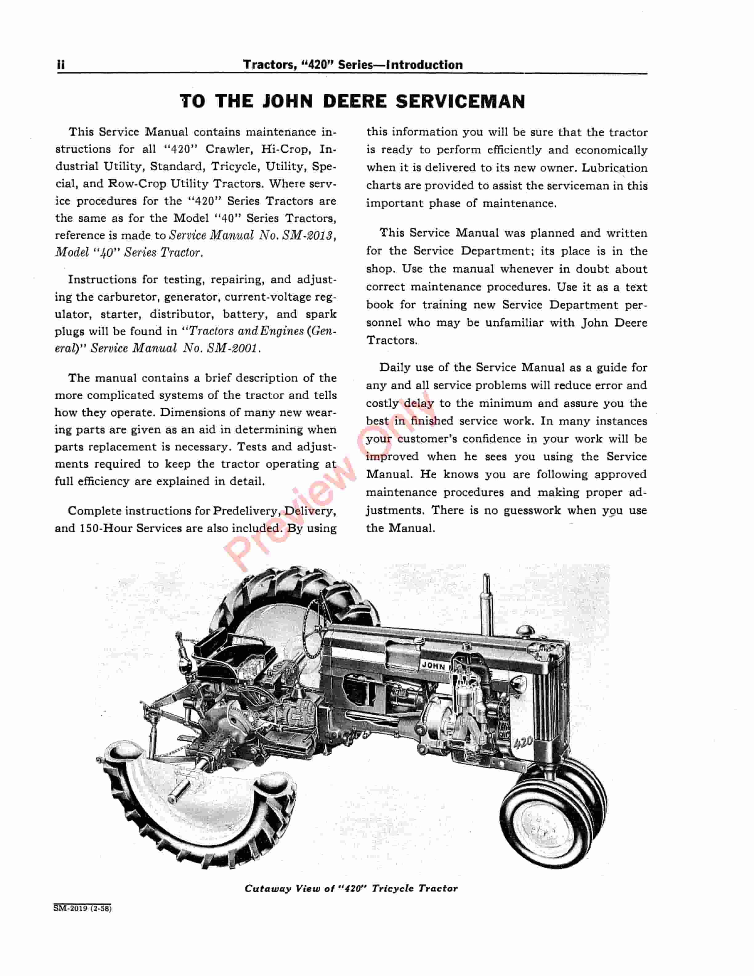John Deere 420 Series, 430 and 435 Tractors Service Manual SM2019 01FEB58-4