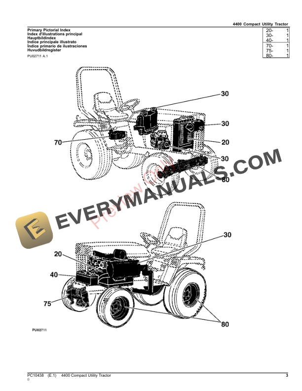 John Deere 4400 COMPACT UTILITY TRACTOR Parts Catalog PC10438 09OCT23