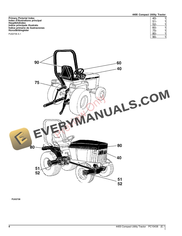 John Deere 4400 COMPACT UTILITY TRACTOR Parts Catalog PC10438 09OCT23
