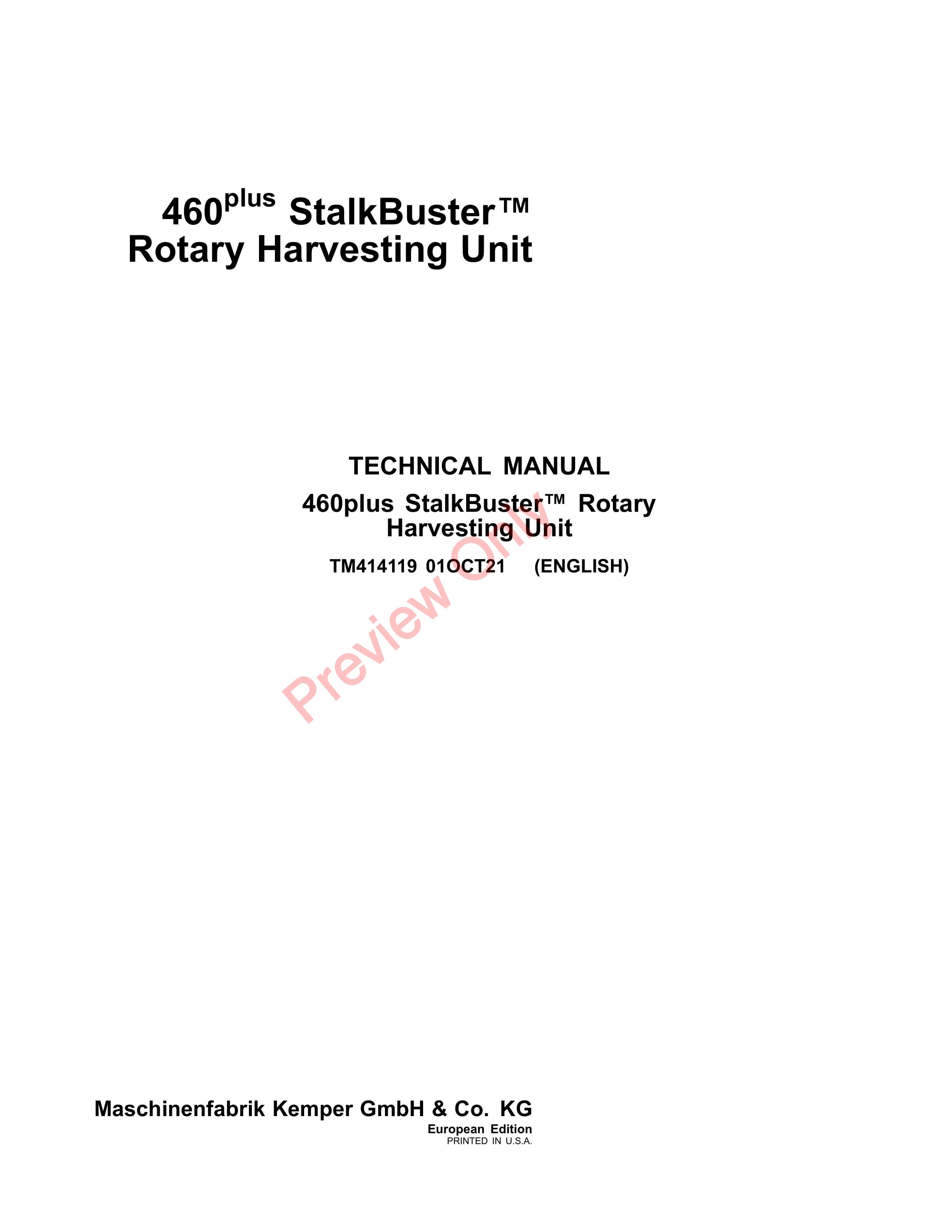 John Deere 460plus StalkBuster Rotary Harvesting Unit Technical Manual TM414119 01OCT21-1