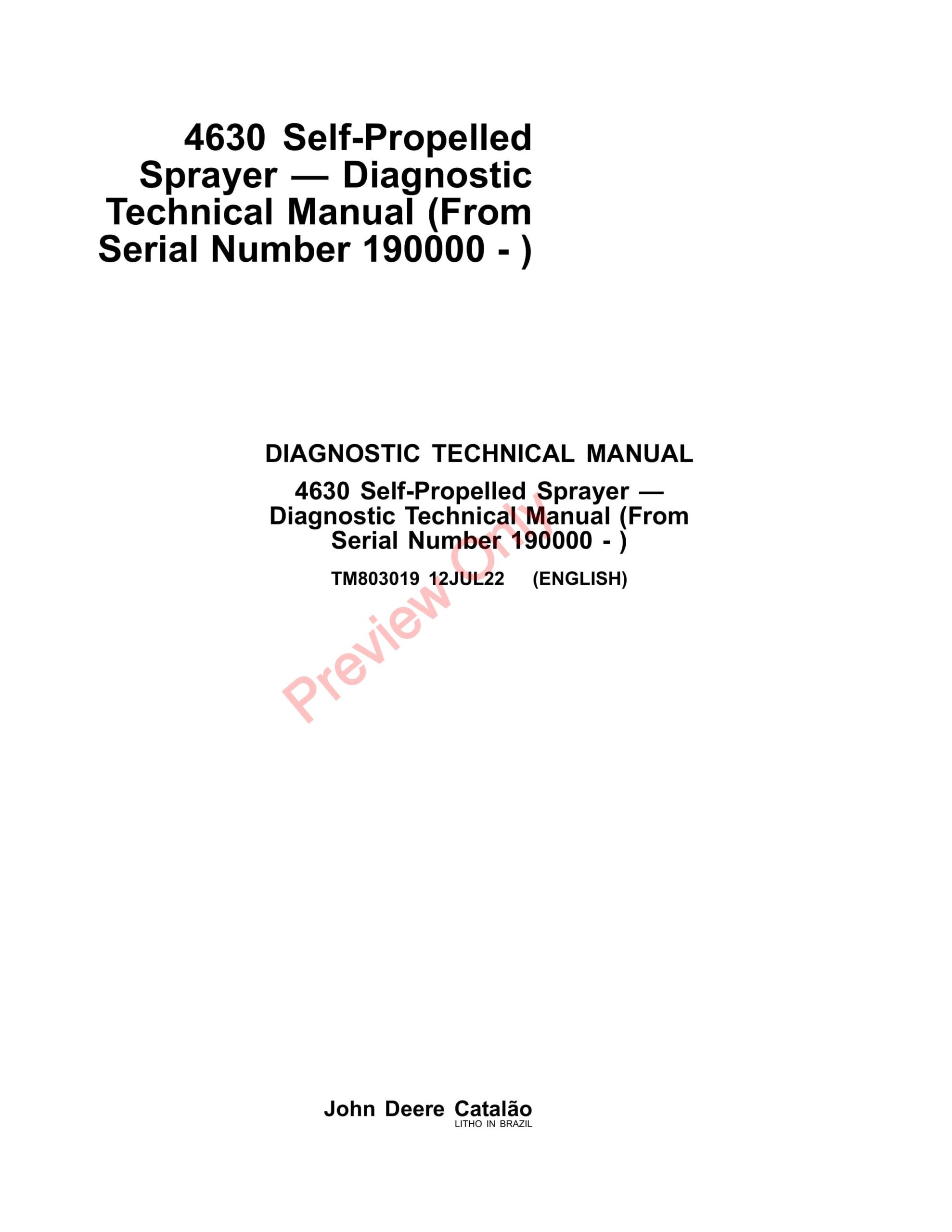John Deere 4630 Self-propelled Sprayer Diagnostic Technical Manual TM803019 12JUL22-1