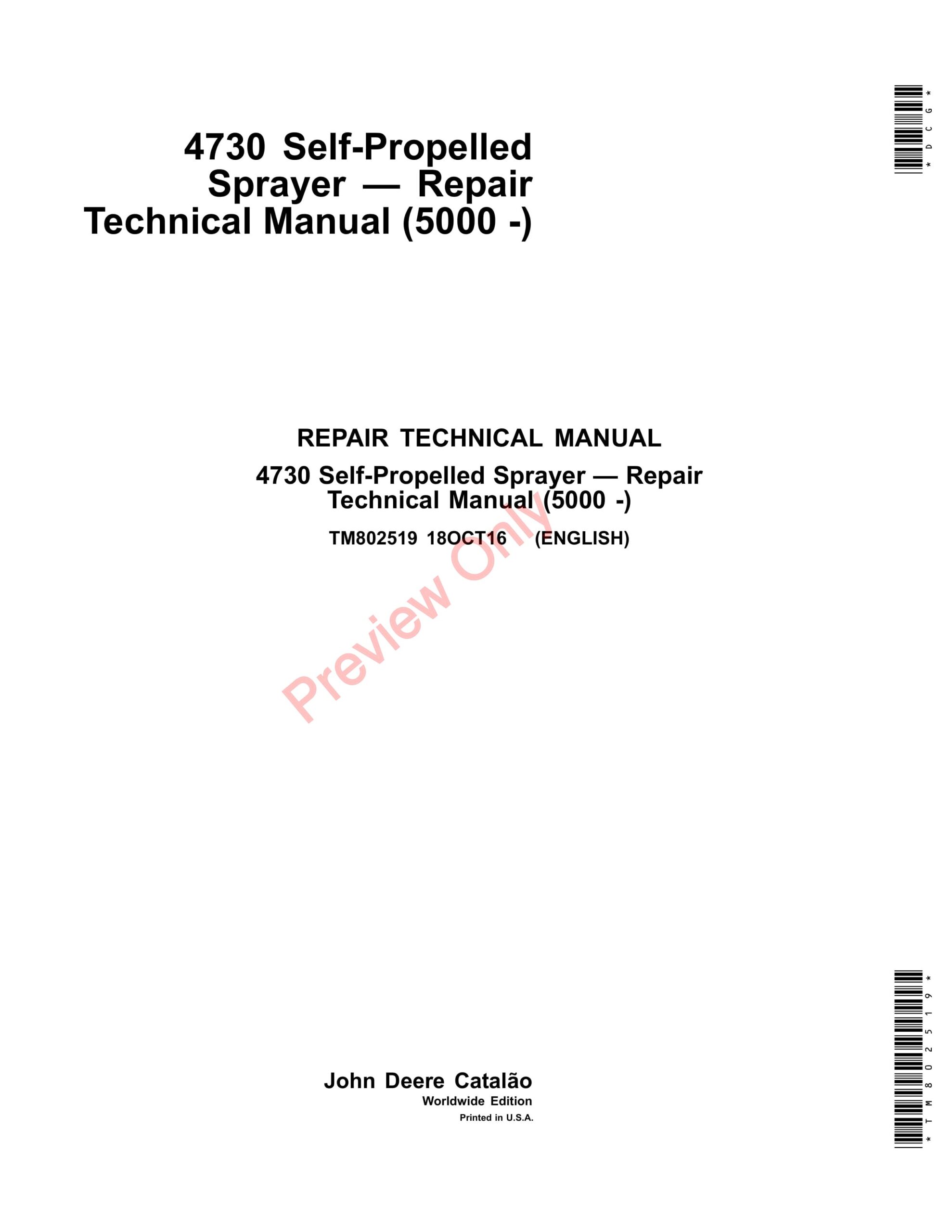 John Deere 4730 Self-Propelled Sprayer Technical Manual TM802519 18OCT16-1