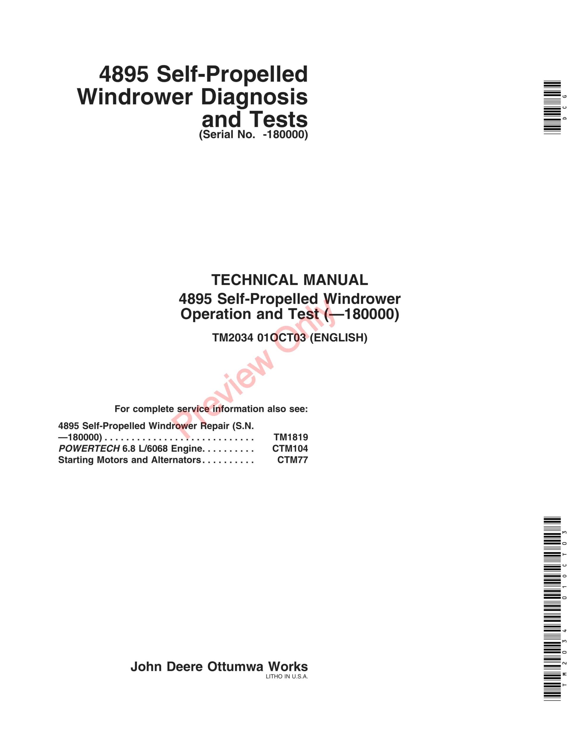 John Deere 4895 Self-Propelled Windrower Service Information TM2034 25JUL16-1