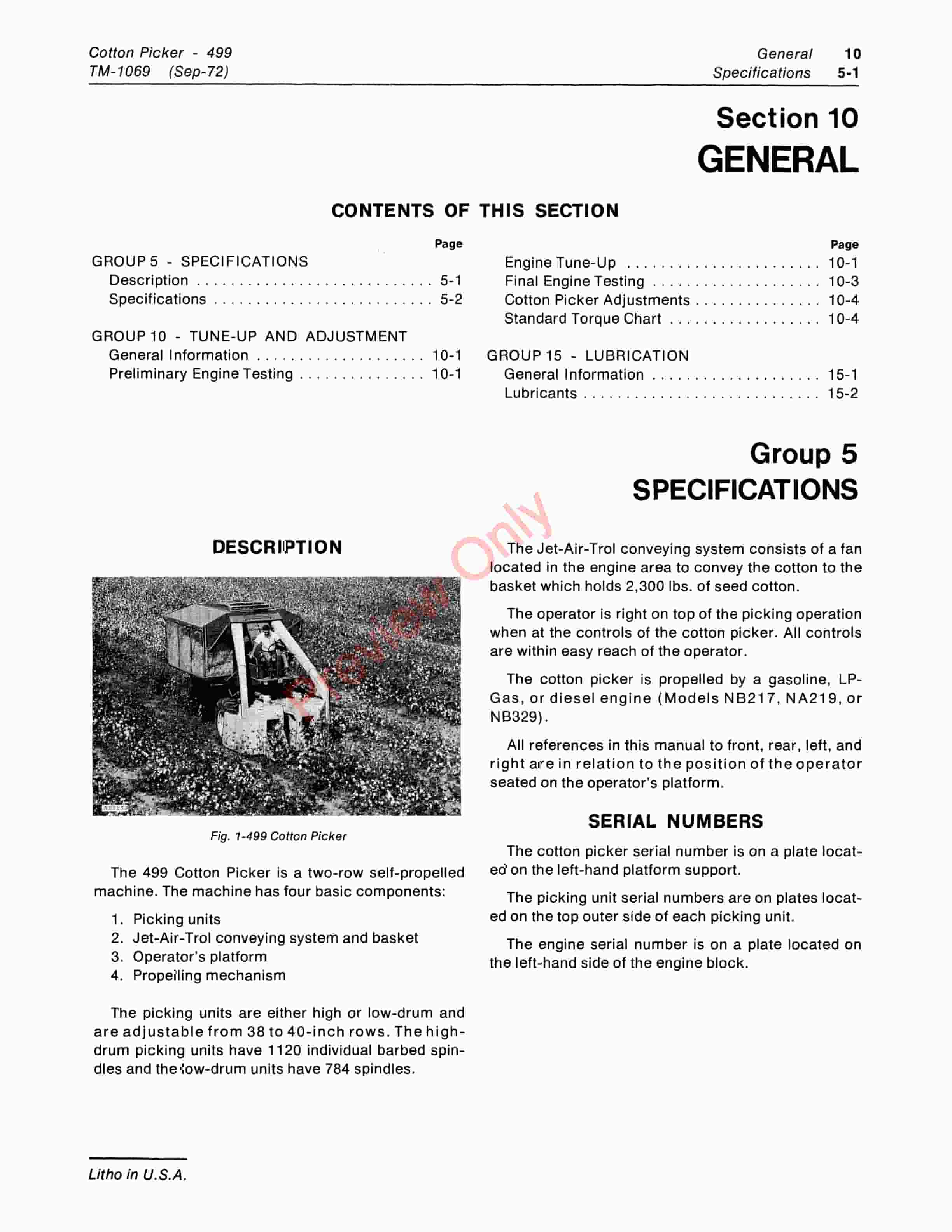John Deere 499 Cotton Picker Technical Manual TM1069 01DEC73 5
