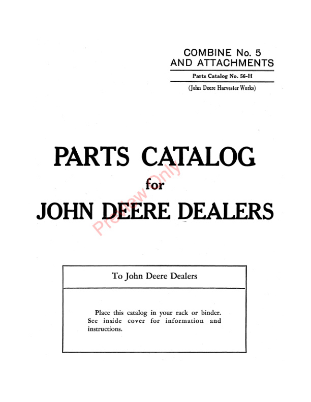 John Deere 5 Combine Parts Catalog CAT56H 15JUL45 3