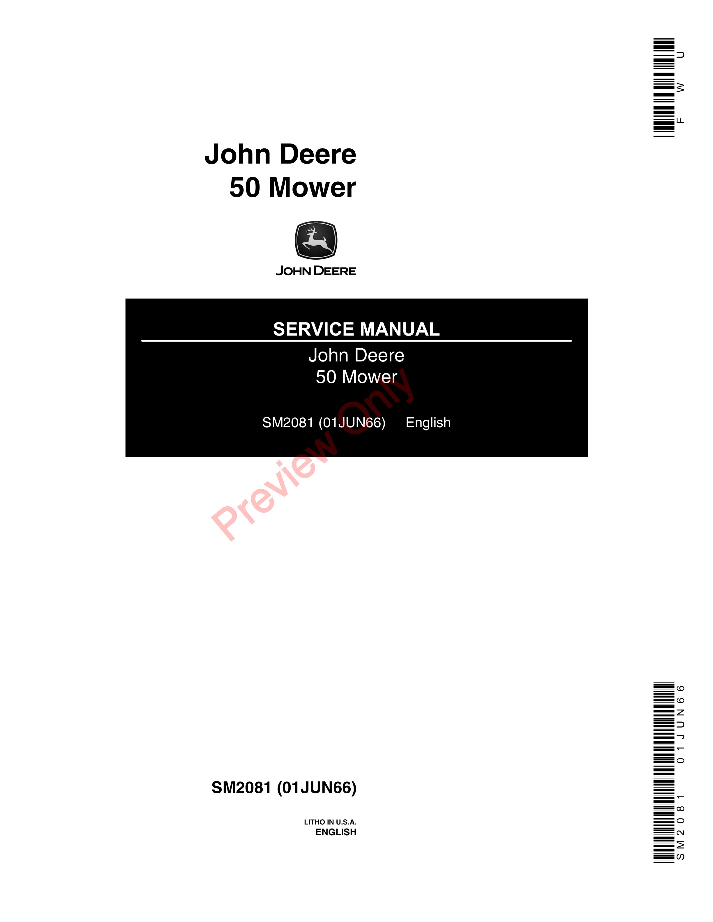 John Deere 50 Mower Service Manual SM2081 01JUN66-1
