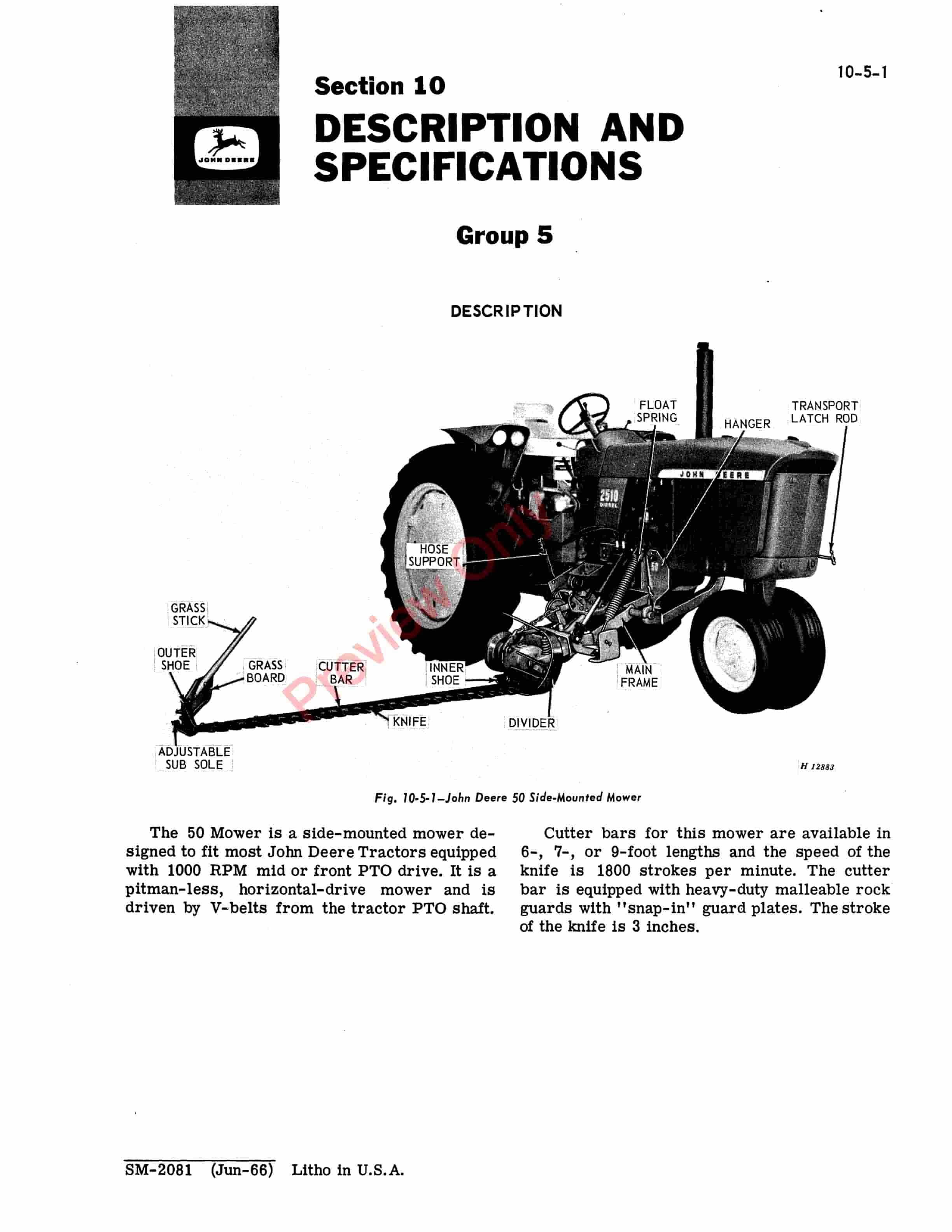 John Deere 50 Mower Service Manual SM2081 01JUN66 5