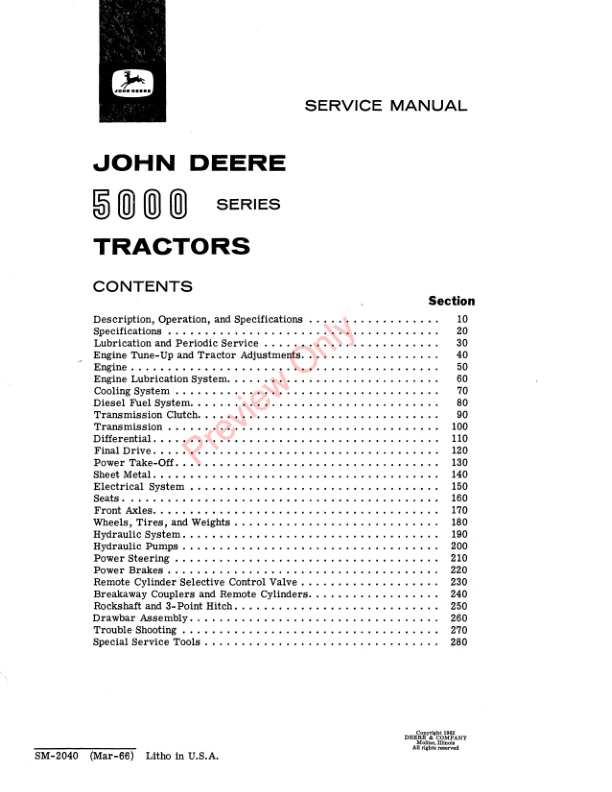 John Deere 5000 Series Tractors Service Manual SM2040 01MAR66 3