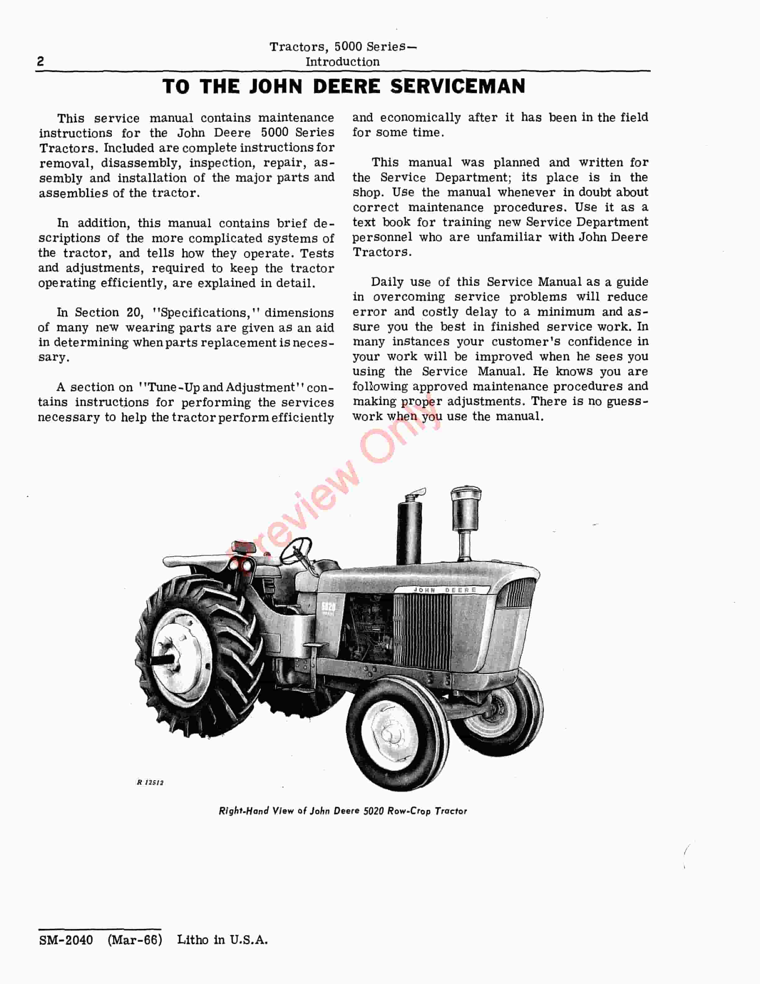 John Deere 5000 Series Tractors Service Manual SM2040 01MAR66 4