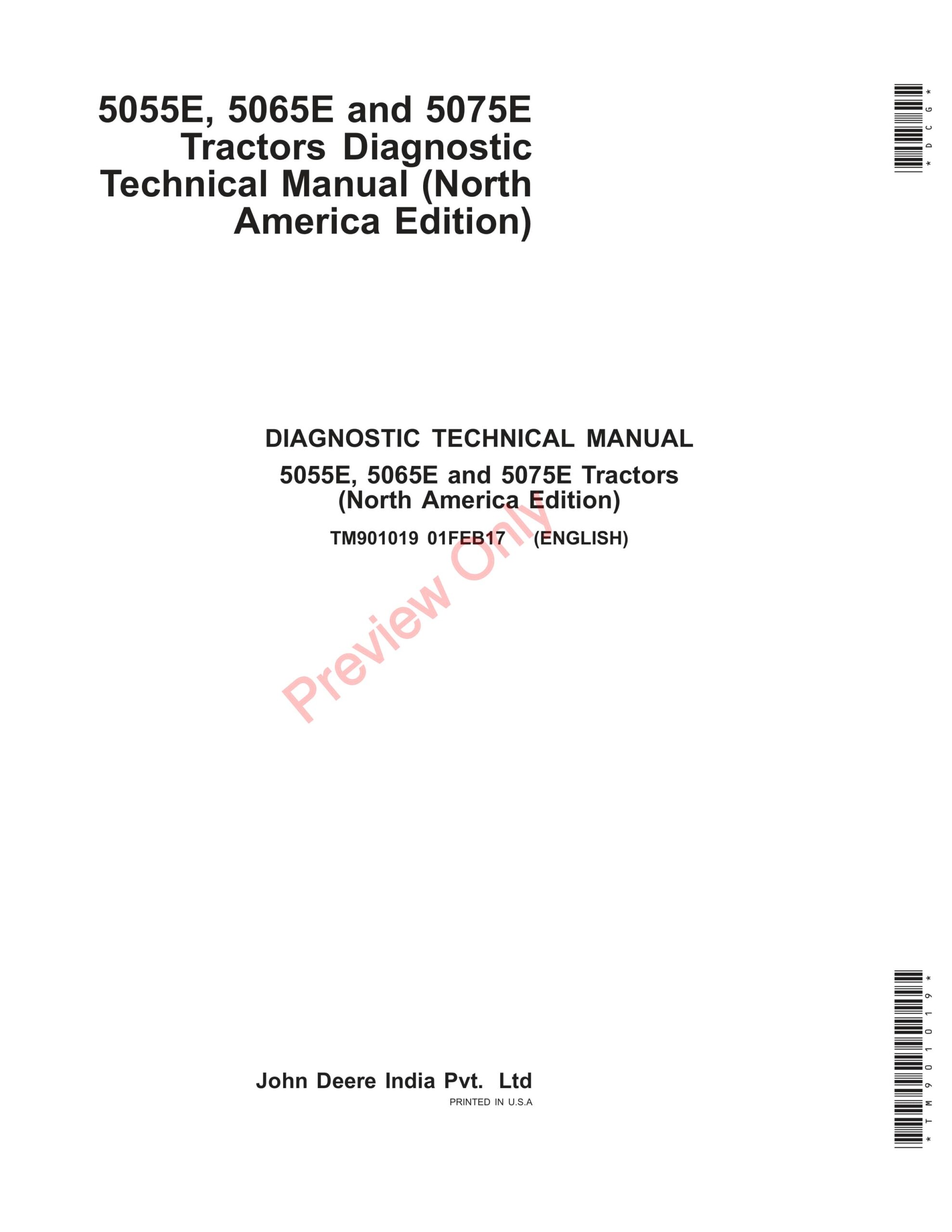 John Deere 5055E, 5065E and 5075E Tractors Diagnostic Technical Manual TM901019 22MAR22-1