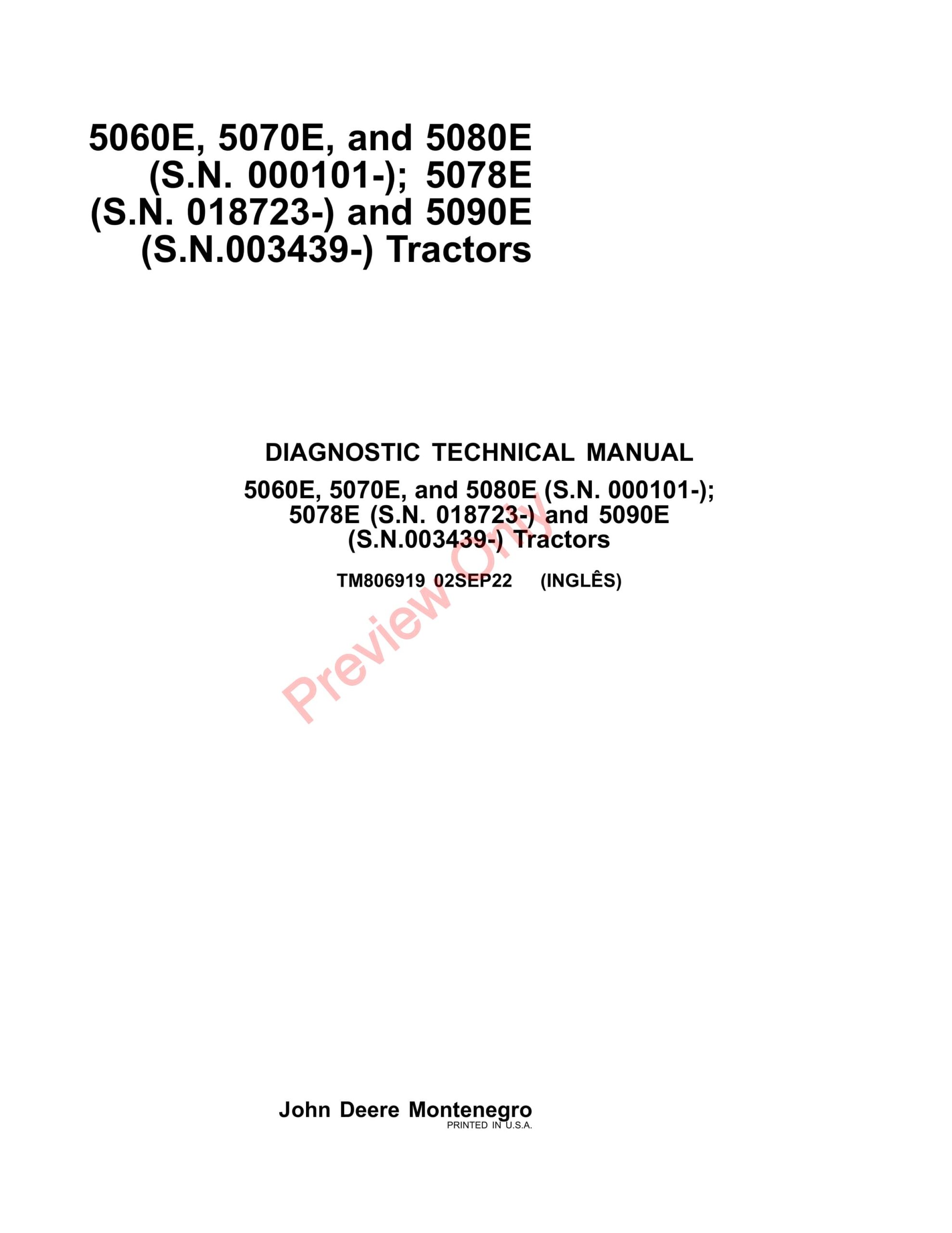 John Deere 5060E, 5070E, and 5080E (000101 Diagnostic Technical Manual TM806919 02SEP22-1
