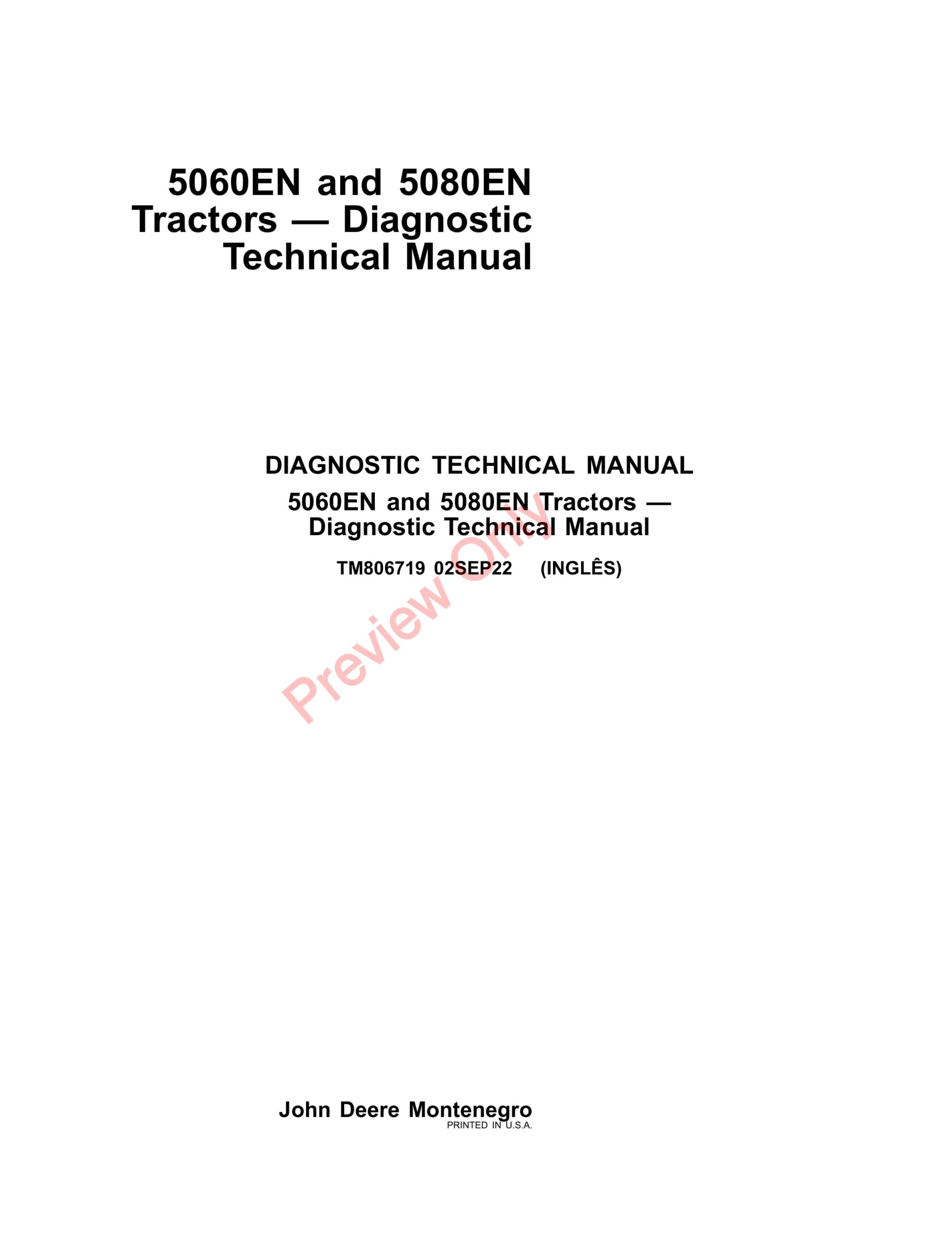 John Deere 5060EN and 5080EN Tractors Diagnostic Technical Manual TM806719 02SEP22-1