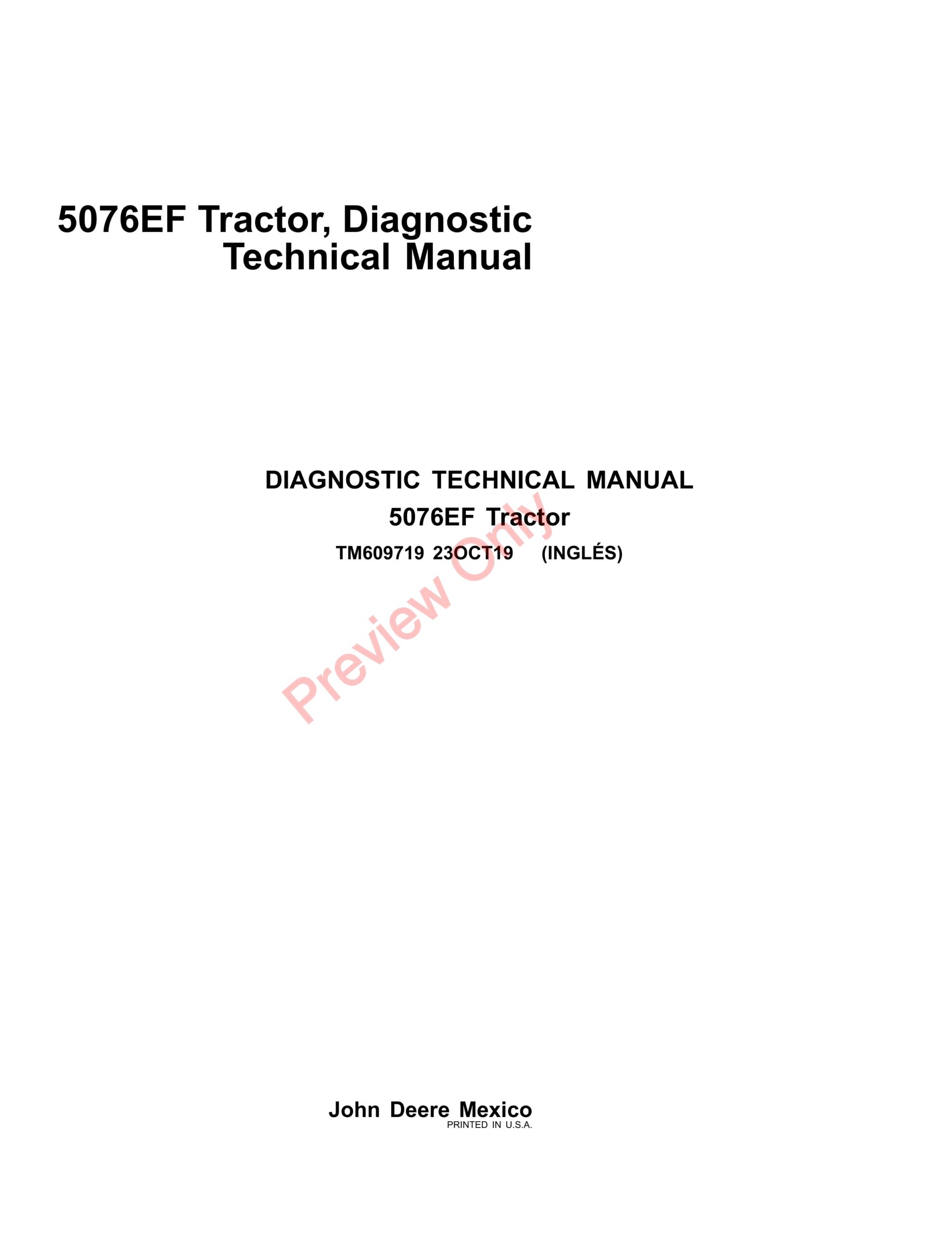 John Deere 5076EF Tractor Diagnostic Technical Manual TM609719 23OCT19-1