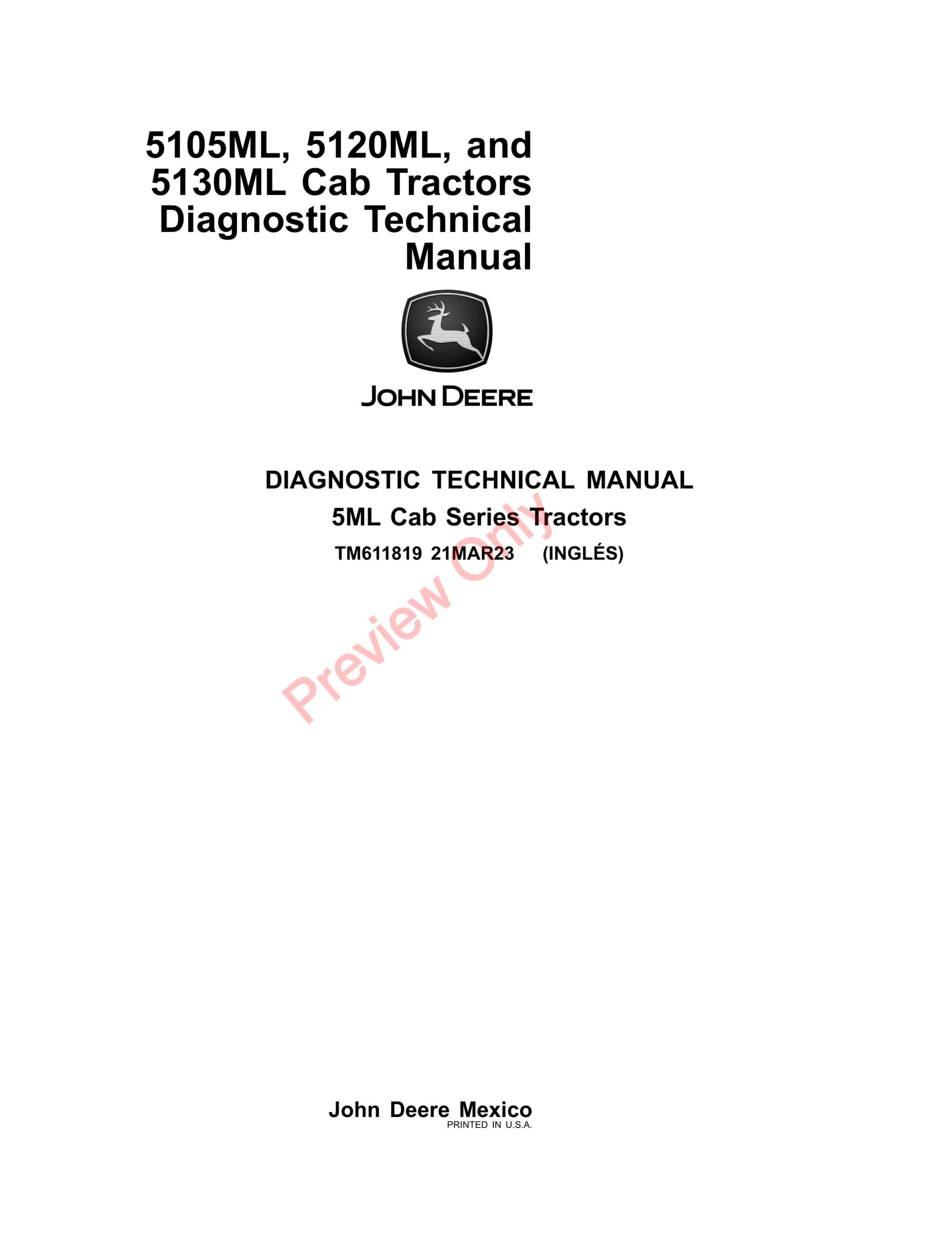 John Deere 5105ML, 5120ML, and 5130ML Cab Tractors Diagnostic Technical Manual TM611819 21MAR23-1