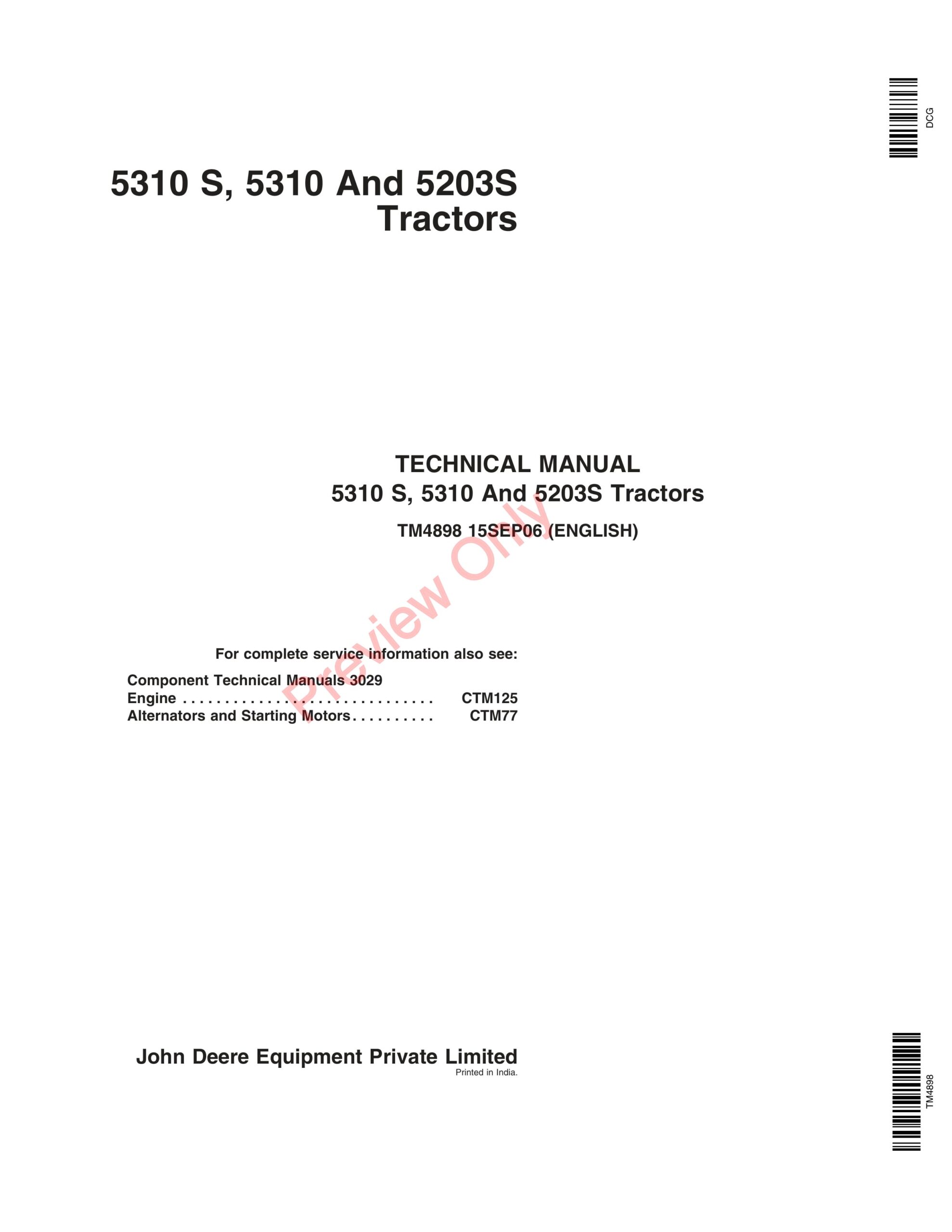 John Deere 5203S, 5310, 5310S Tractor Technical Manual TM4898 15SEP06-1