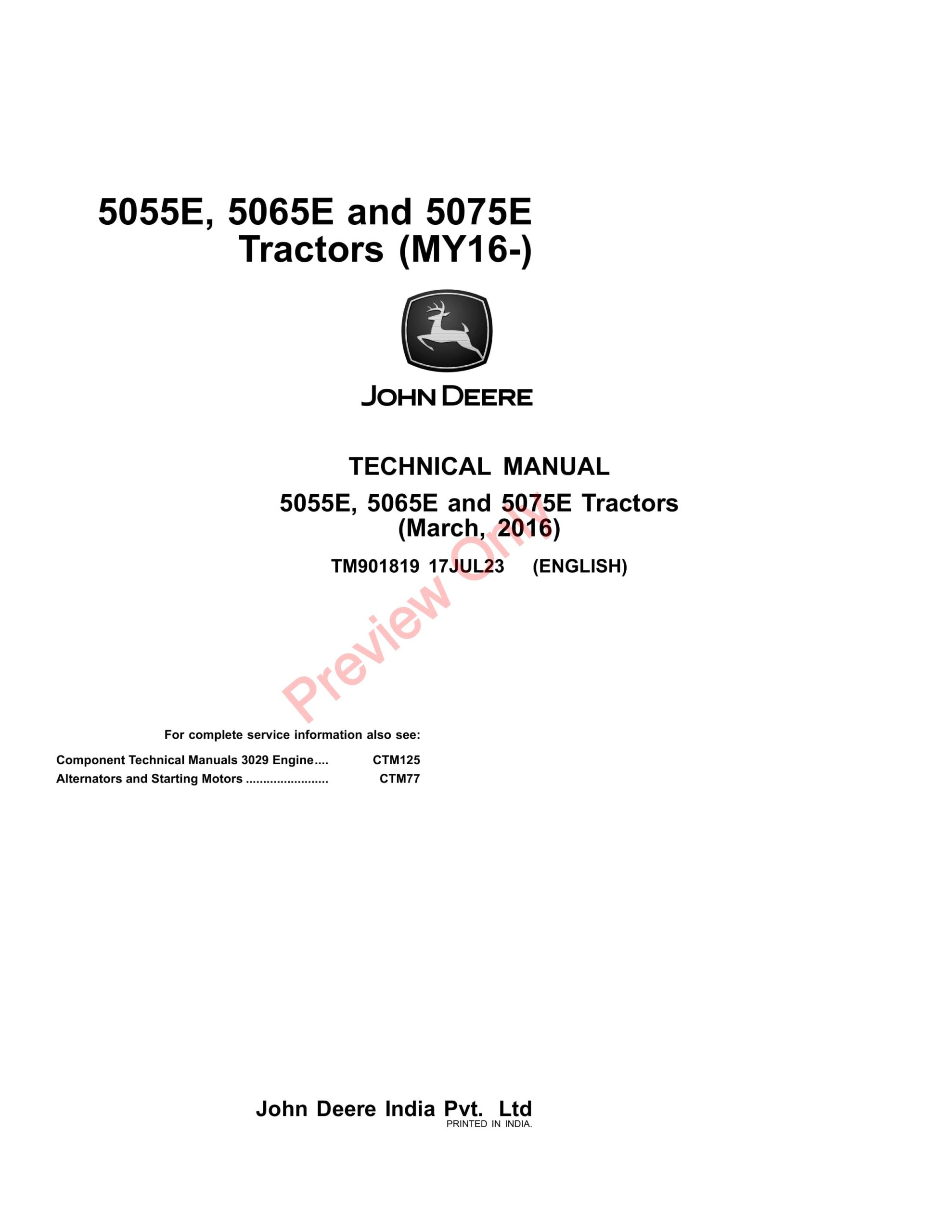 John Deere 5310E, 5055E, 5065E and 5075E Tractors Technical Manual TM901819 17JUL23-1