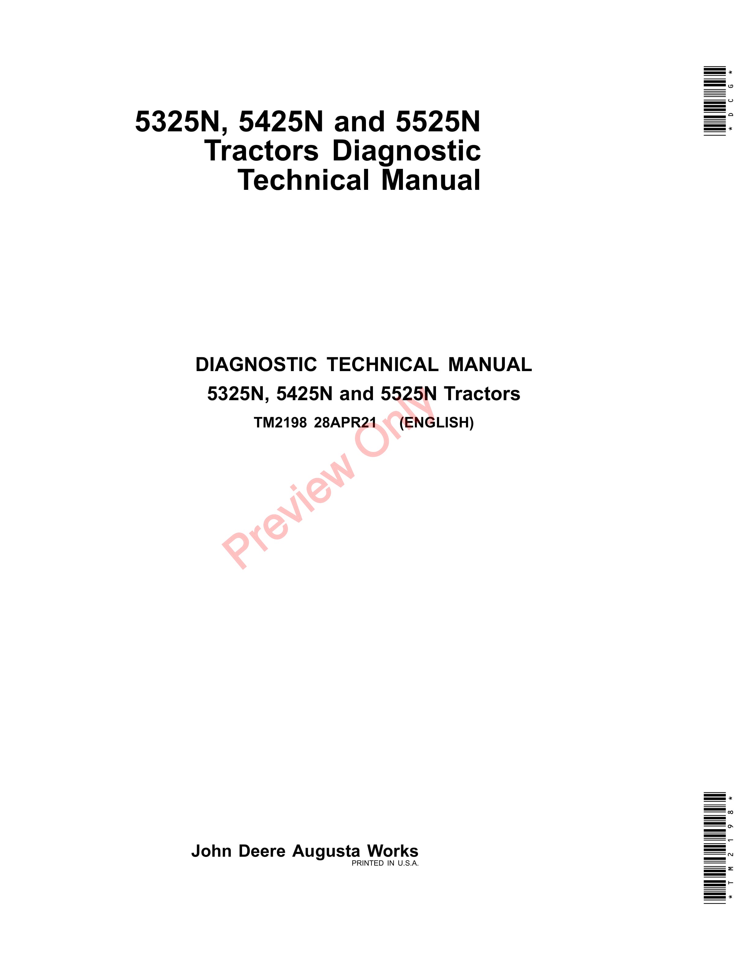 John Deere 5325N, 5425N and 5525N Tractors Diagnostic Technical Manual TM2198 28APR21-1