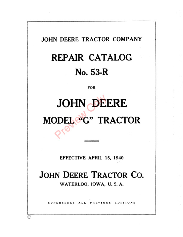 John Deere 53R G Tractor Parts Catalog CAT53R 01APR40 3