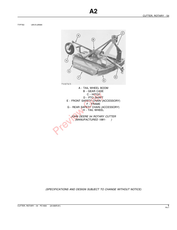 John Deere 54 Rotary Cutter Parts Catalog PC1839 24MAR81-3