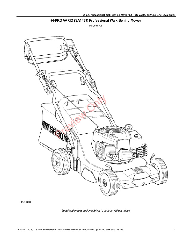 John Deere 54 cm Professional Walk-Behind Mower 54 Parts Catalog PC4896 16OCT20-3