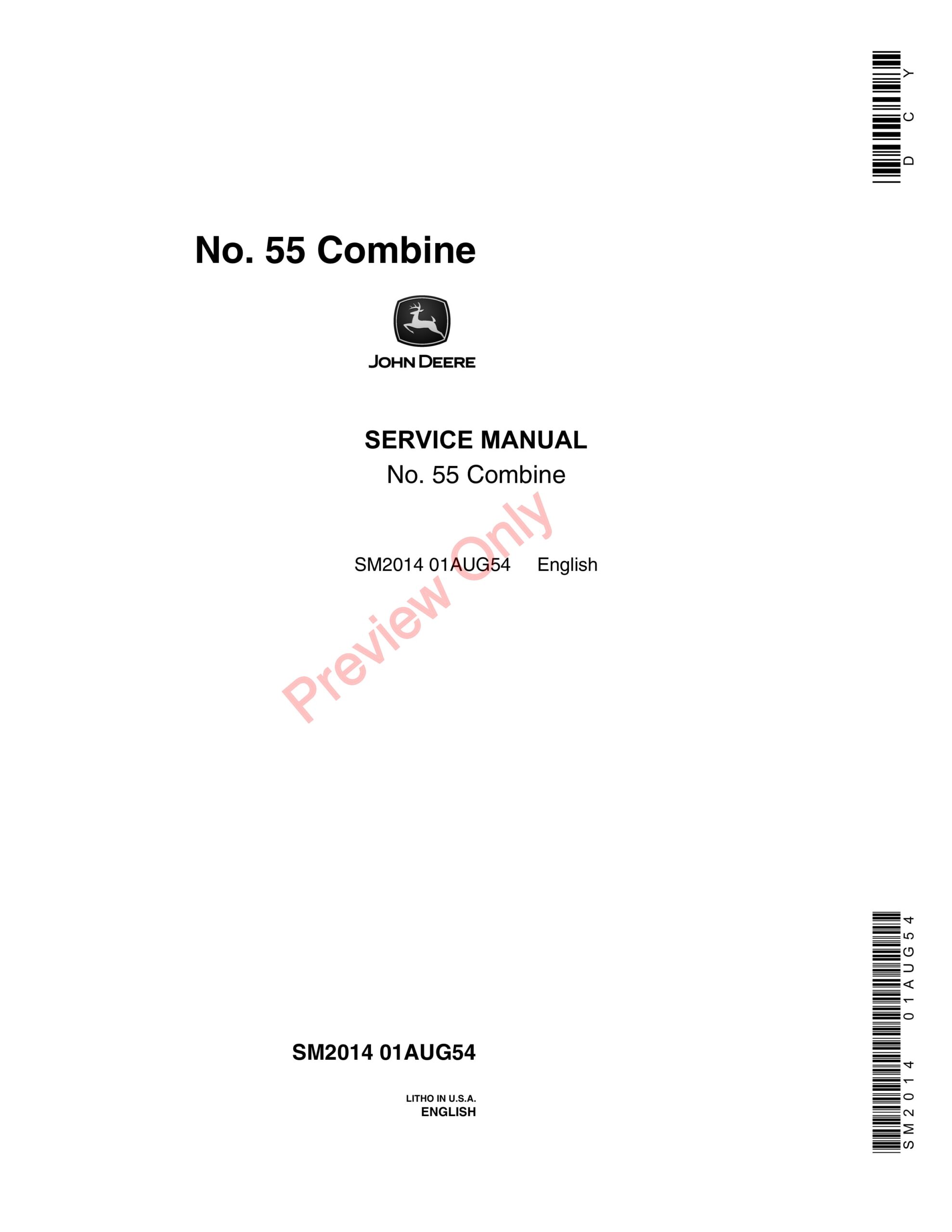 John Deere 55 Combine Service Manual SM2014 01AUG54-1