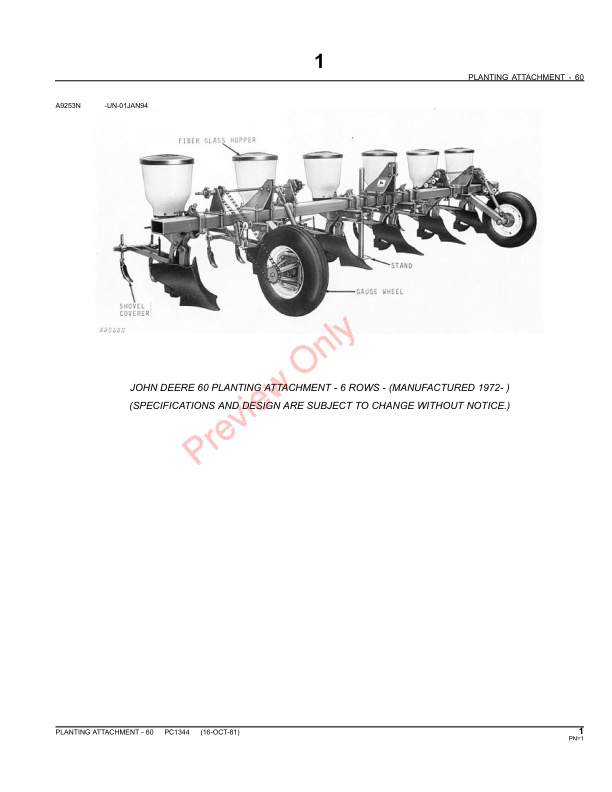 John Deere 60 Planting Attachment Parts Catalog PC1344 05JUL11-3